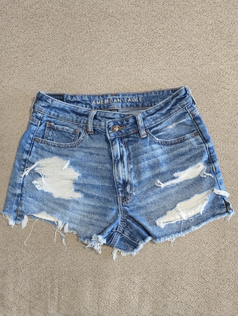 American Eagle Asymmetrical Waistband Mom Short Distressed Jean Shorts - Size 6
